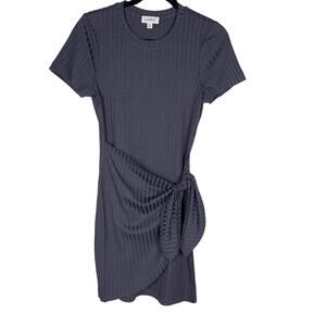 Evereve XSmall Blue Short Sleeve Ribbed Dress Tie Wrap Skirt Crew Neck Stretch